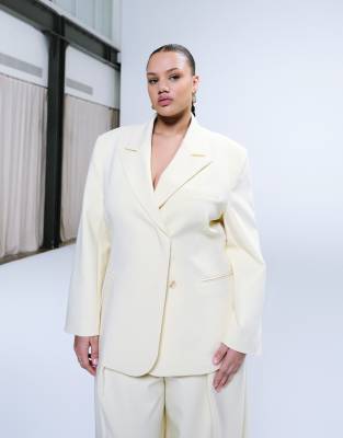 Asos Design Curve Double Breasted Blazer In Yellow