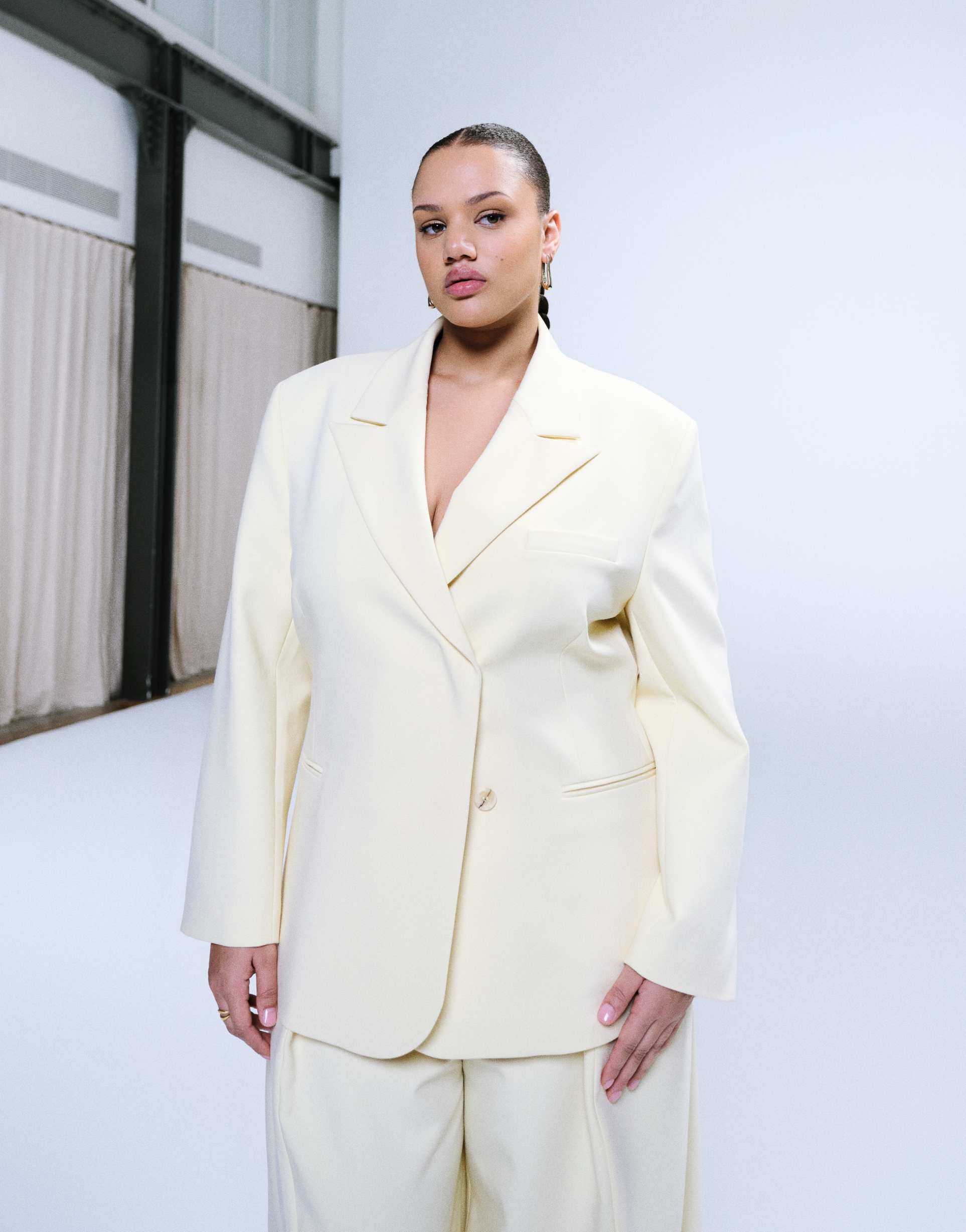 asos design curve double breasted blazer in yellow