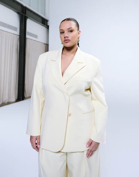ASOS DESIGN Curve double breasted blazer in yellow