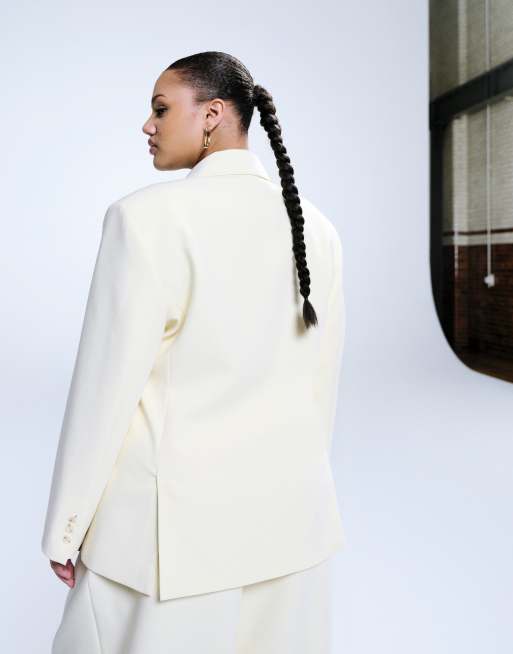 ASOS DESIGN Curve double breasted blazer in yellow, 3 of 4