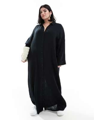 Asos Design Curve Double Cloth Maxi Dress In Black