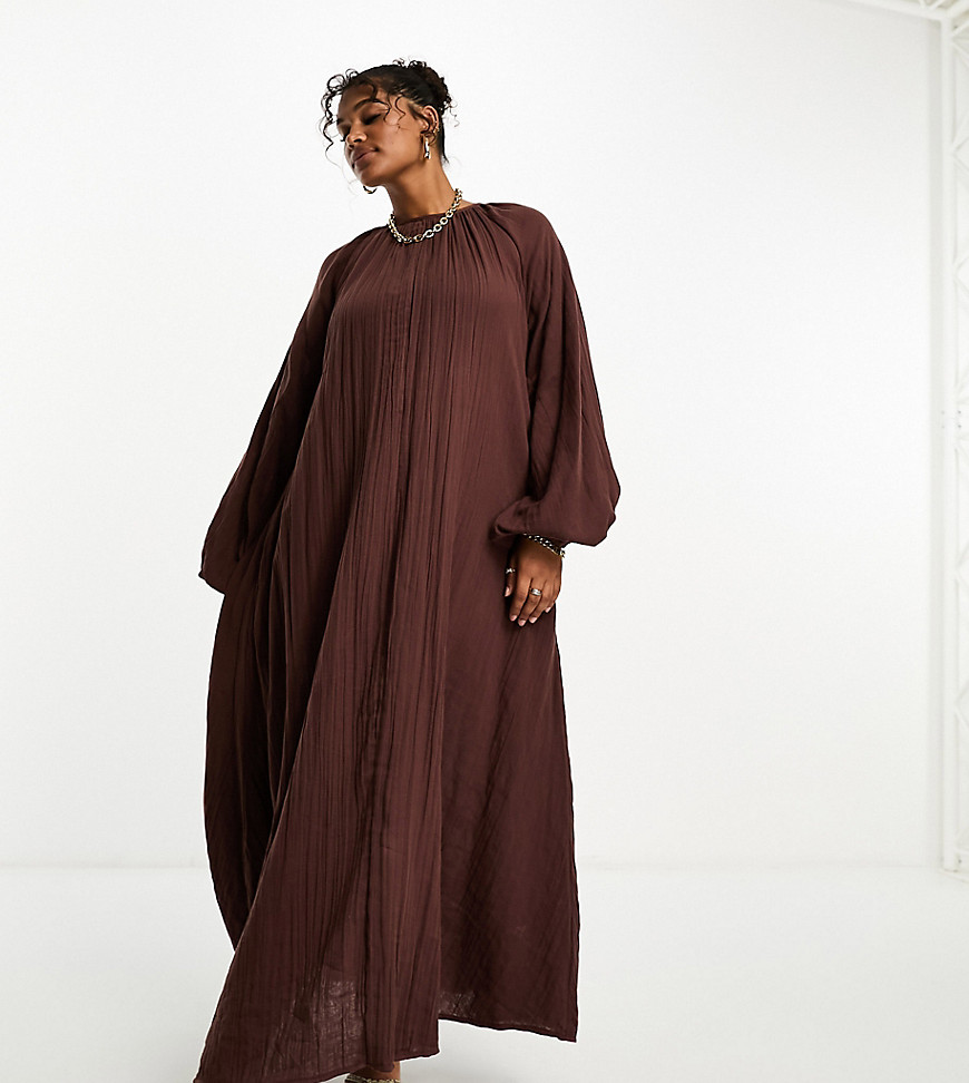 Asos Curve Asos Design Curve Double Cloth Trapeze Maxi Dress In Chocolate-brown