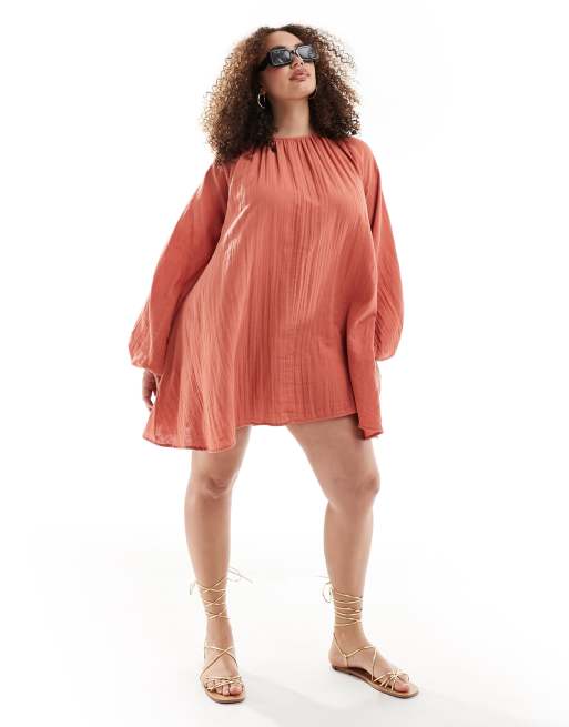 double layered mini dress in rust ASOS DESIGN Curve cloth trapeze Cost $19.85