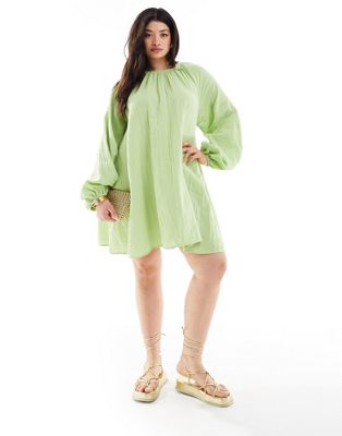 ASOS DESIGN Curve double cloth trapeze mini dress in sage green