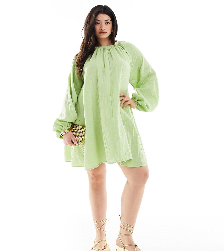 Asos Curve Asos Design Curve Double Cloth Trapeze Mini Dress In Sage Green