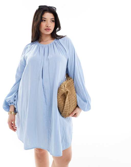 ASOS DESIGN Curve double cloth trapeze mini dress in sea blue