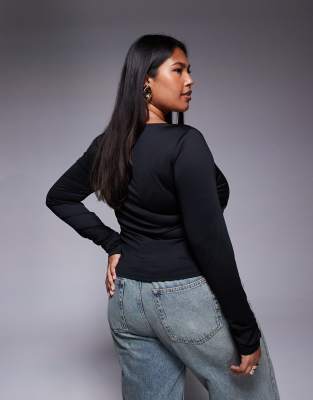 Asos Curve Asos Design Curve Double Layer Long Sleeve Top With Ruched Bust In Black