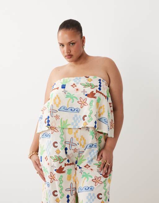 ASOS DESIGN Curve double layer strapless jumpsuit in multi print, 2 of 4