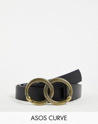 ASOS DESIGN Curve double snake buckle waist and hip belt in black