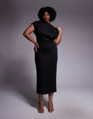 Asos Curve Asos Design Curve Dramatic Neckline Midi Dress In Black