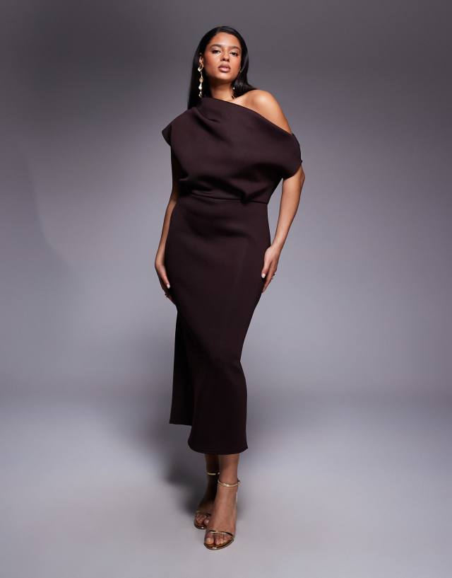 curve brown dress ASOS DESIGN dramatic neckline midi in scuba-style fabric making it a charming floral tulle Aline with sleeves by Morilee Bridesmaid Dresses with Cowboy Select Pants Size:32W