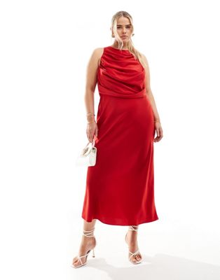 ASOS DESIGN Curve drape bodice midi dress in red