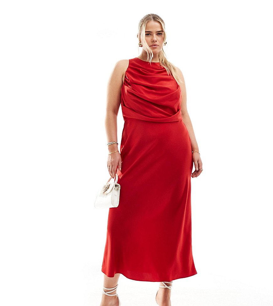 Asos Curve Asos Design Curve Drape Bodice Midi Dress In Red