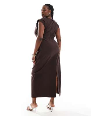 リルアー　drape design dress M-Long brown ASOS DESIGN high neck drape maxi dress in abstract print | ASOS