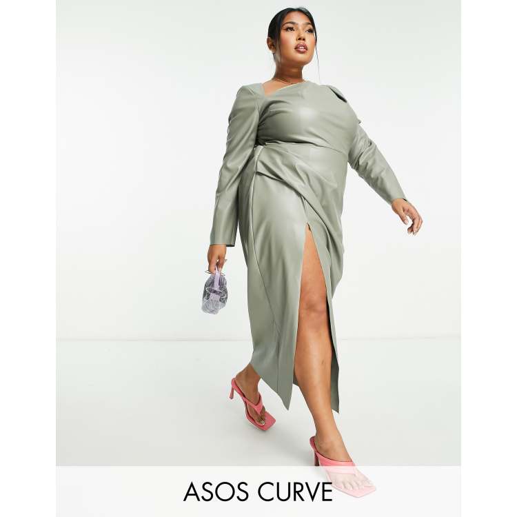 asos design wrap detail midi dress with long sleeves