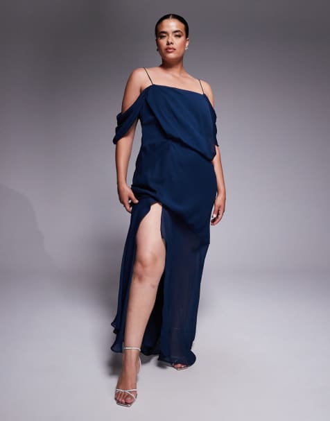 ASOS DESIGN Curve drape front chiffon maxi dress in navy - view 1