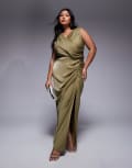 [ASOS Curve] ASOS DESIGN Curve drape front split detail maxi dress in light green 18 Light green