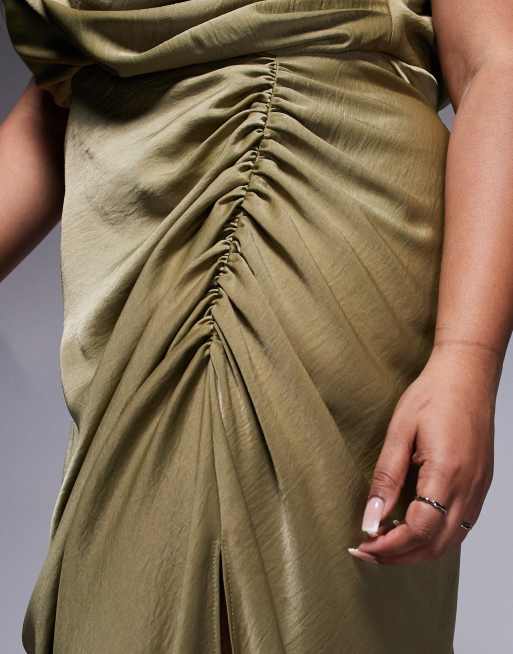 ASOS DESIGN Curve drape front split detail maxi dress in light green, 2 of 4