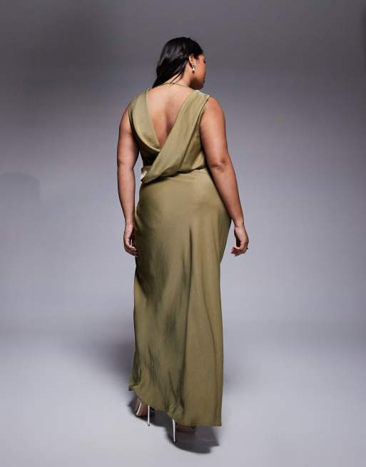 ASOS DESIGN Curve drape front split detail maxi dress in light green, 3 of 4