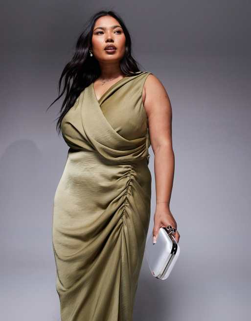 ASOS DESIGN Curve drape front split detail maxi dress in light green, 4 of 4