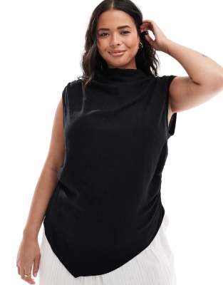 ASOS DESIGN Curve drape high neck asymmetric smart top in black