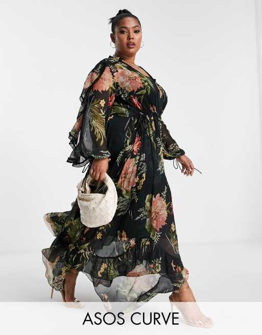 Made to Flaunt Black Floral Print Maxi Dress