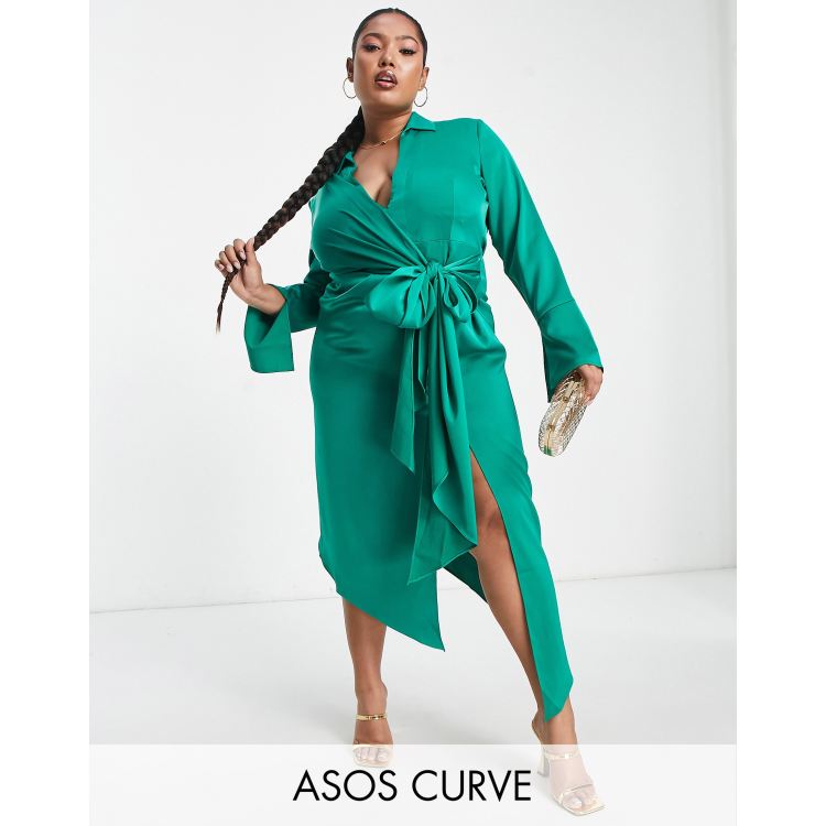 ASOS DESIGN Curve drape shirt midi dress in satin