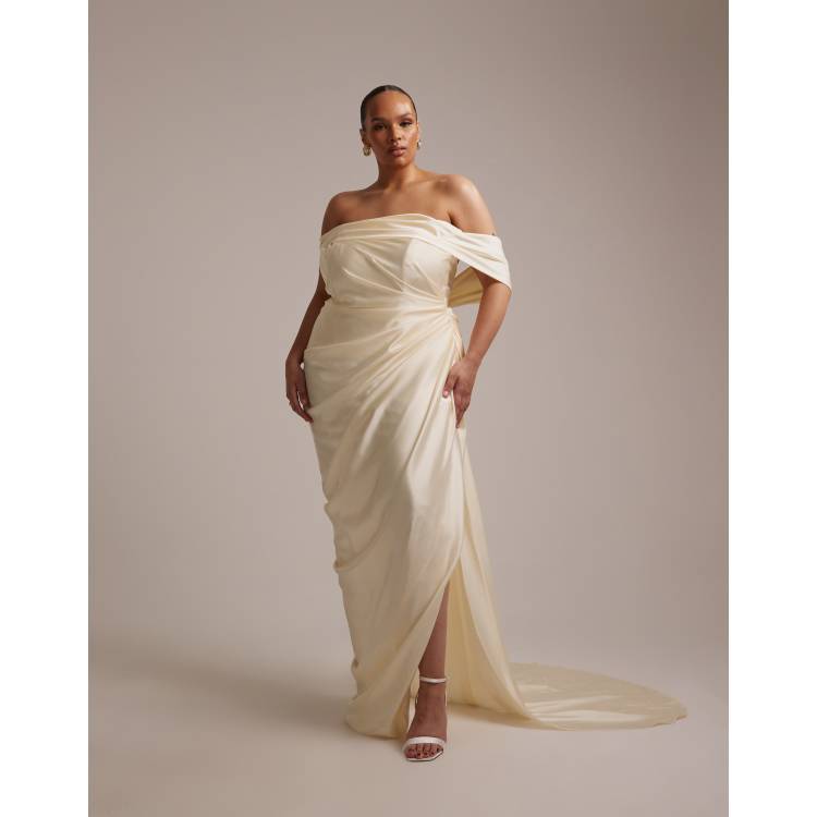 ivory formal dresses plus size Final Sale Plus Size Glitter One Shoulder Gown with Bow in Ivory – Chic And  Curvy