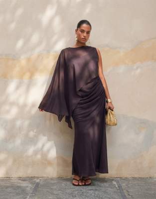 Asos Curve Asos Design Curve Draped Batwing Asymmetric One Sleeve Maxi Dress In Multi