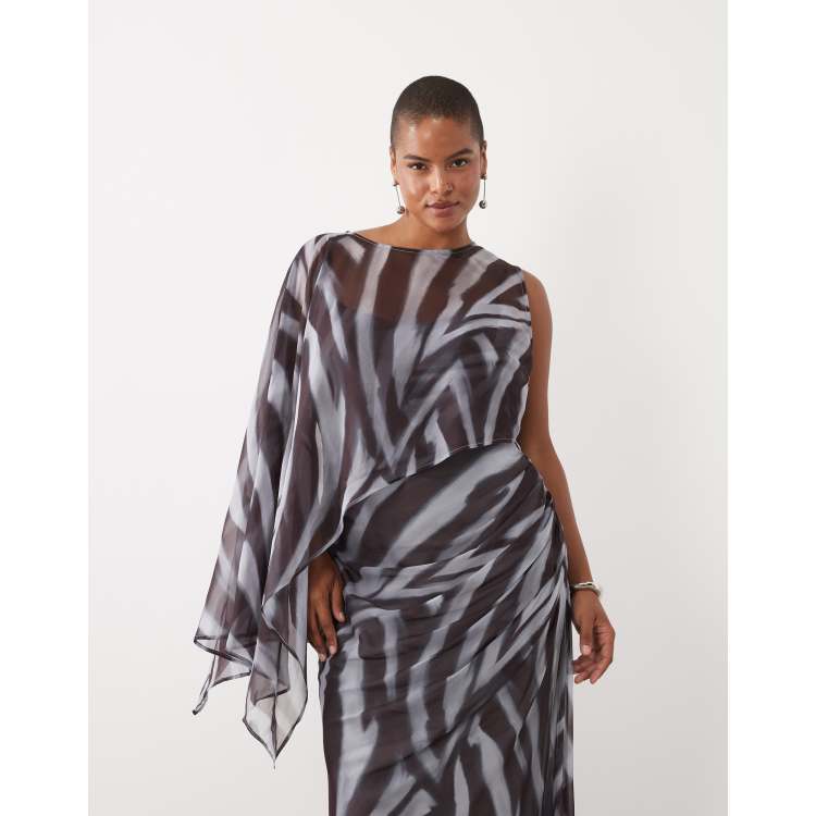 ASOS DESIGN Curve draped batwing asymmetric one sleeve maxi dress