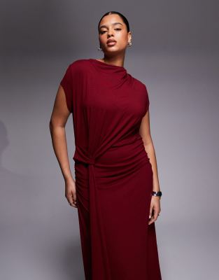 Asos Curve Asos Design Curve Draped Cap Sleeve Midaxi Dress In Burgundy