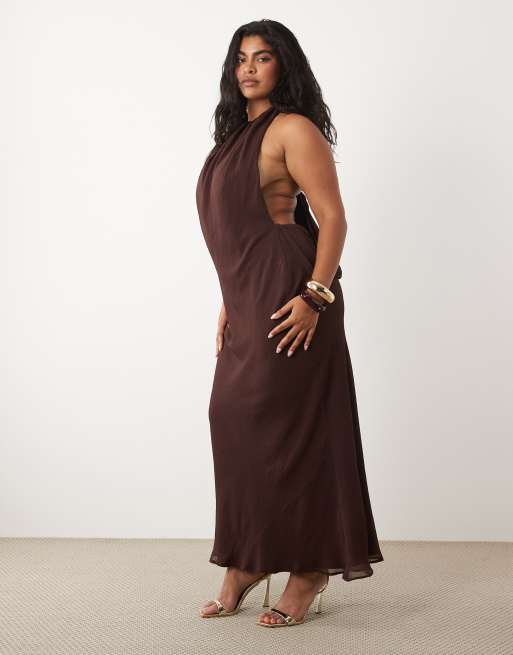 asos chocolate brown dress ASOS Design - Plunge Front Cinched Tailored Dress - Women - Polyester/Viscose/Elastane - 8 US
