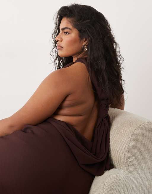 asos chocolate brown dress ASOS DESIGN ruched bust crinkle bias maxi dress with gathers in chocolate  brown