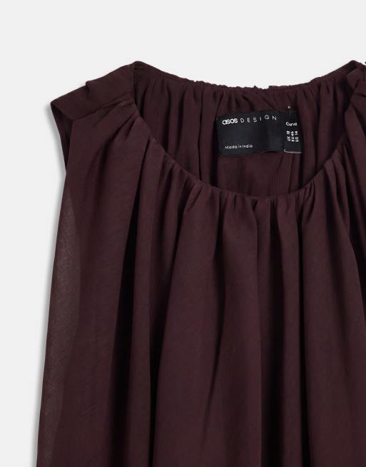 ASOS DESIGN Curve draped halter neck maxi dress with knot back detail in chocolate brown, 8 of 9