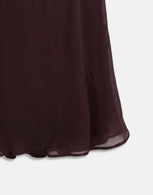 ASOS DESIGN Curve draped halter neck maxi dress with knot back detail in chocolate brown, 9 of 9