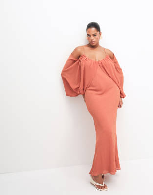 Asos Curve Asos Design Curve Draped Maxi Dress With Draped Blouson Sleeve & Tassel Tie In Pink