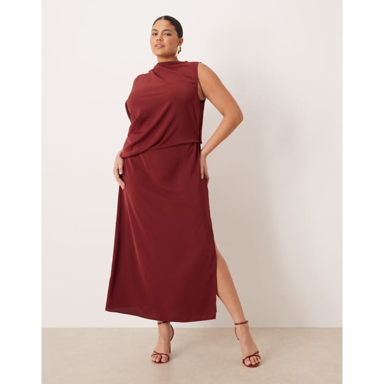 burgundy slinky dress Yasmin Bandeau Mini Slinky Dress in Burgundy main image 0