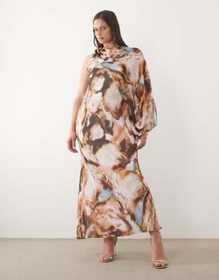 Asos Curve Asos Design Curve Draped Sleeve Bias Cut Maxi Dress In Multi