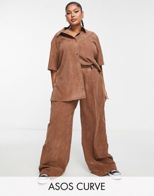 ASOS DESIGN Curve drapey wide leg trousers in baby cord in rust co-ord - ASOS Price Checker