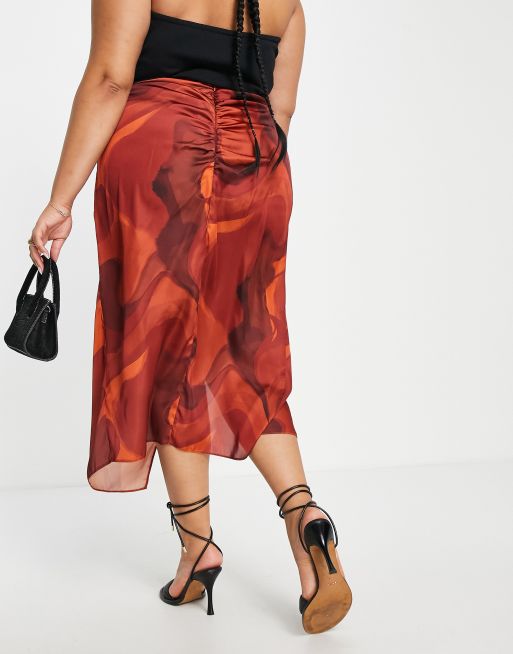 ASOS Design Curve – Drapierter Midi-Wickelrock in Braun mit Wirbelmuster, Kombiteil, 2 von 4