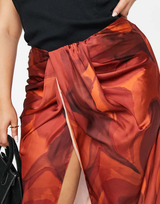ASOS Design Curve – Drapierter Midi-Wickelrock in Braun mit Wirbelmuster, Kombiteil, 3 von 4