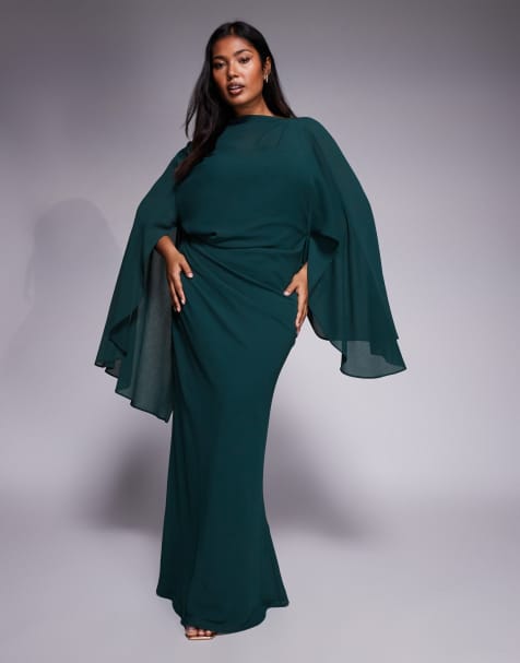 ASOS DESIGN Curve – Drapowana sukienka midaxi z kimonowymi rękawami, odkrytymi plecami i pelerynką w kolorze khaki - view 1