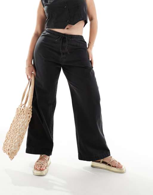 ASOS DESIGN Curve drawstring waist jeans in washed black (part of a set)
