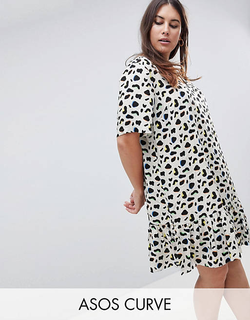 ASOS DESIGN Curve Drop Waist Mini Dress In Animal Print | ASOS