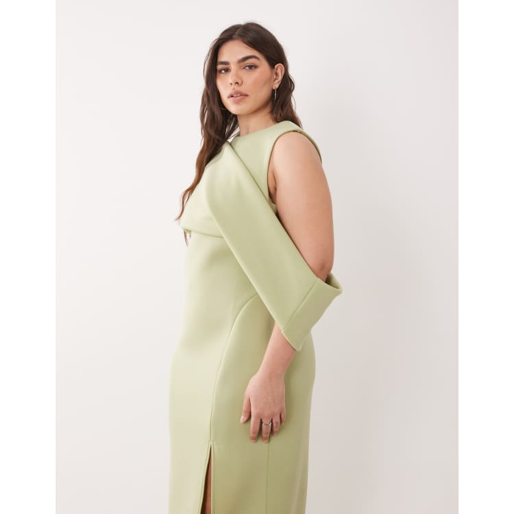 sage green bodycon midi dress Sheer bodycon midi dress in sage green