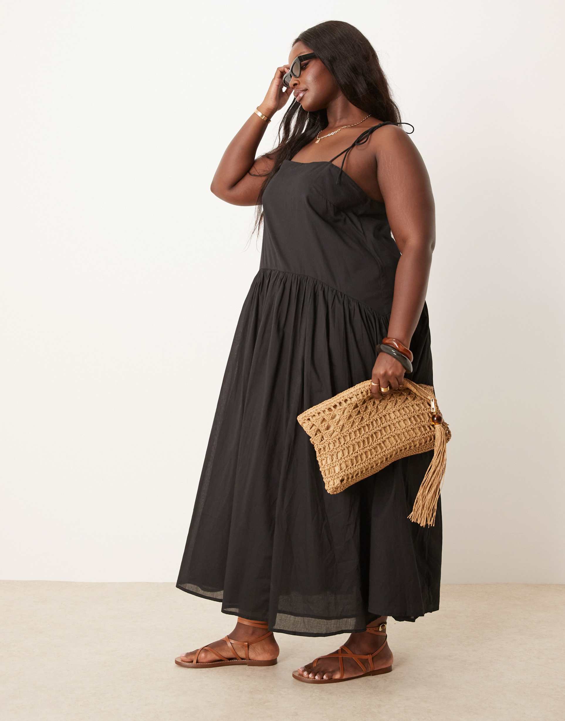 asos design curve dropped waist maxi dress in black