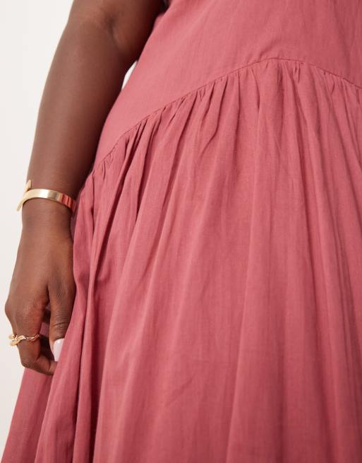 ASOS DESIGN Curve dropped waist maxi sundress in burgundy, 4 of 4