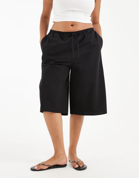 ASOS DESIGN Curve długie bermudy z lnu w kolorze czarnym - view 1