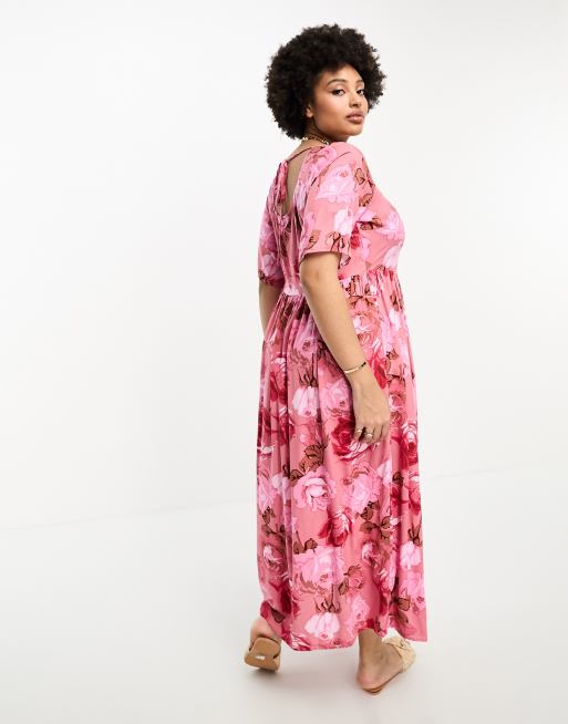 ASOS DESIGN Curve – Durchgeknöpftes Midikleid aus gesponnenem Material mit eckigem Ausschnitt und Rosenmuster, 4 von 4