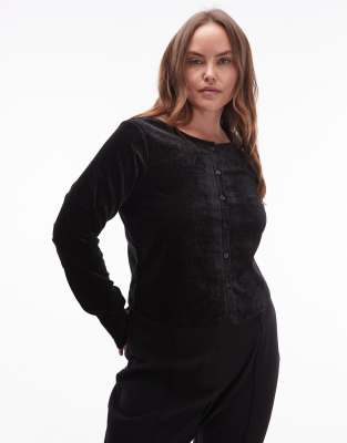 ASOS DESIGN Curve - Durchgeknöpftes Samt-Oberteil in Schwarz-Brown